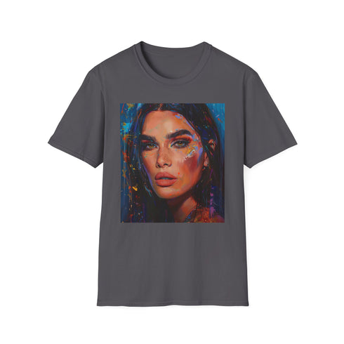 Charcoal cotton DTG T-shirt with vibrant Kendall Jenner portrait
