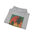 Tropical sunset hoodie in navy, unisex fit with palm tree silhouette.