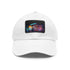 Neon watercolor baseball cap in white with light brown patch variant.