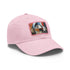 Abstract geometric shapes white baseball cap with light brown patch.