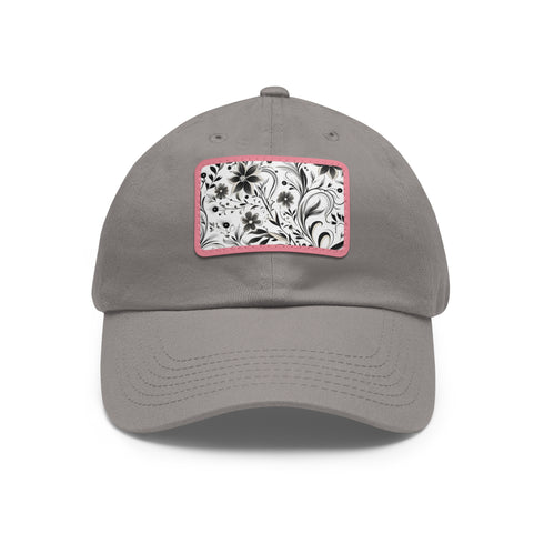 Monochrome baseball cap with repeating pattern design in black and white