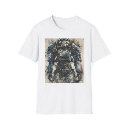 Charcoal cotton crew neck t-shirt with watercolor Power Armor illustration