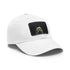 Adorable Yorkie embroidered white baseball cap with light brown patch.