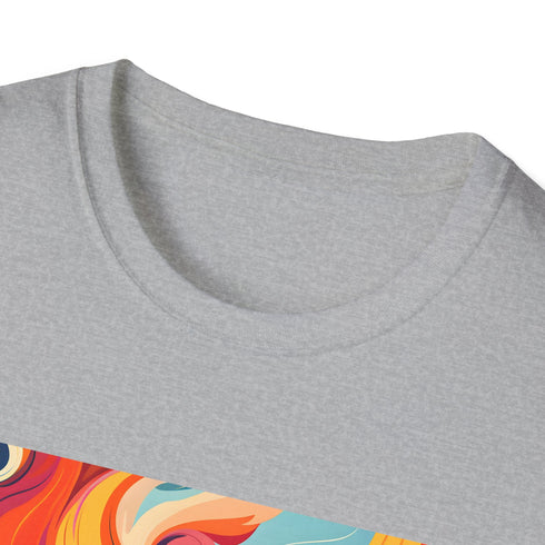 Retro Vibes Groovy Hues T-Shirt in Charcoal Small - Cotton Crew Neck Disco Style Textured Fashion Statement.