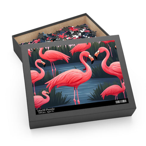 Bright pink flamingo puzzle for bird lovers, 120 pieces, vibrant pattern.