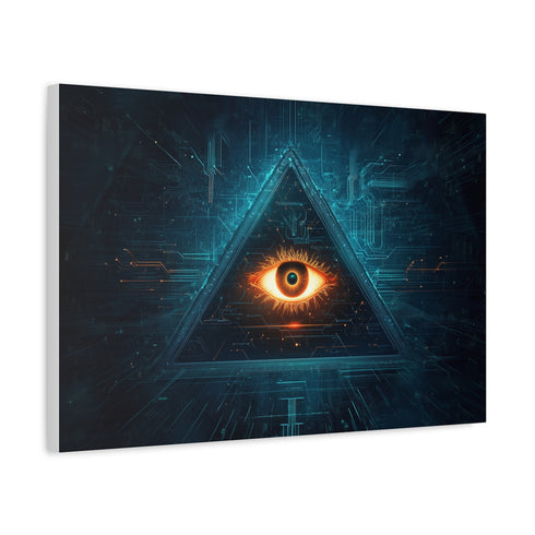 Glowing Eye in Pyramid with Circuit Lines Stretched Canvas Wall Art