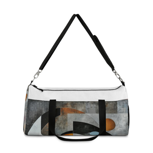 Geometric shapes duffel bag with abstract design, perfect for adventures.