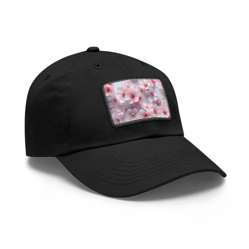Cherry blossom 3D seamless baseball cap in white with light brown patch.