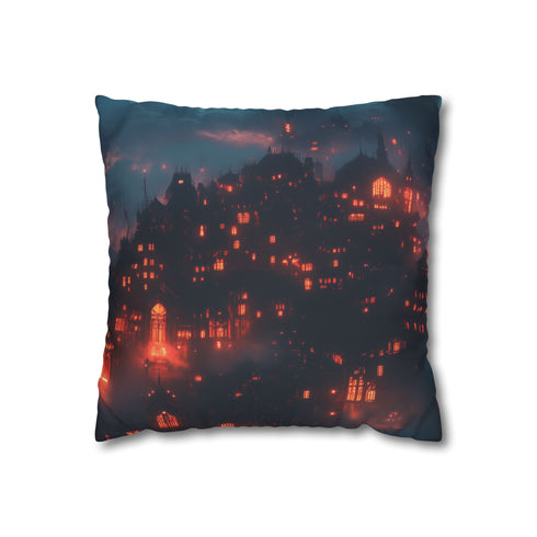 Cyber Village above Clouds of Flame Double-Sided Square Cushion Cover