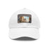 Melbourne skyline snapback cap in white with light brown patch.