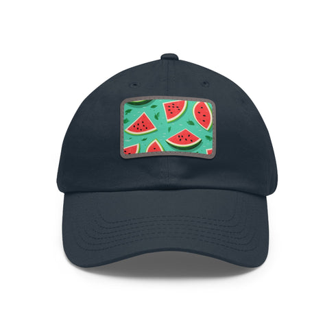 Stylish watermelon print Hawaiian cap in white with light brown patch.