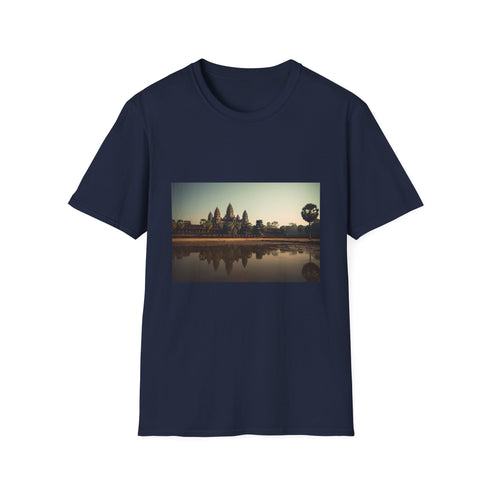 Charcoal cotton T-shirt with Angkor Wat silhouette in regular fit