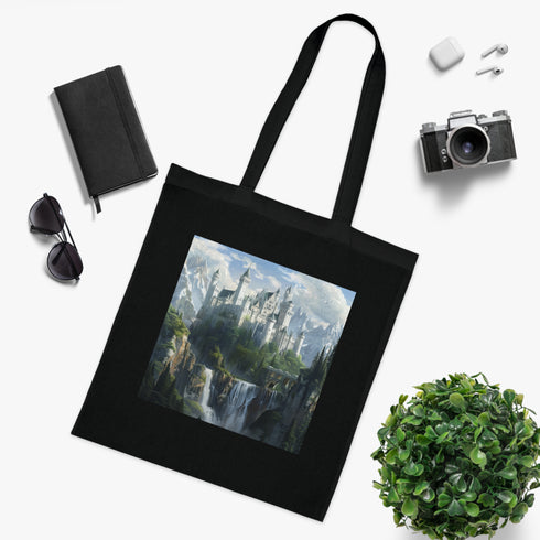Whimsical Black Castle in the Clouds Cotton Tote Bag Accessory
