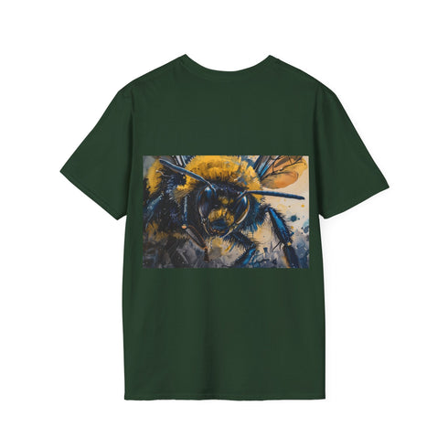 Charcoal watercolor tee with vibrant bumblebee print for summer styling