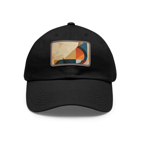 Abstract geometric white cap with light brown patch for a trendy look.