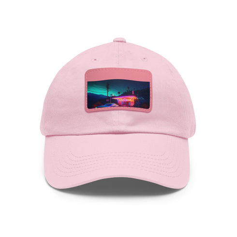 Neon watercolor charm baseball cap with white patch and rectangle shape.