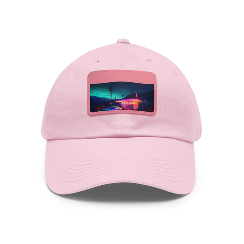 Neon watercolor charm baseball cap with light brown rectangle patch.