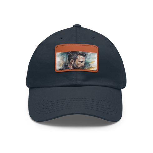 White unisex cotton baseball cap featuring Ben Affleck Batman watercolor design.