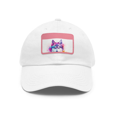 Stylish white cotton Husky design baseball cap for animal lovers.