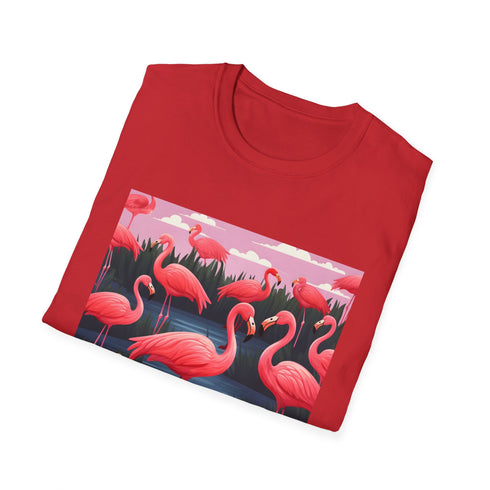 Charcoal Flamingo T-Shirt with pink bird pattern in soft breathable cotton