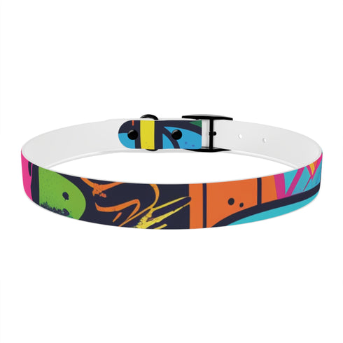 Neon graffiti dog collar in black onyx for urban style.