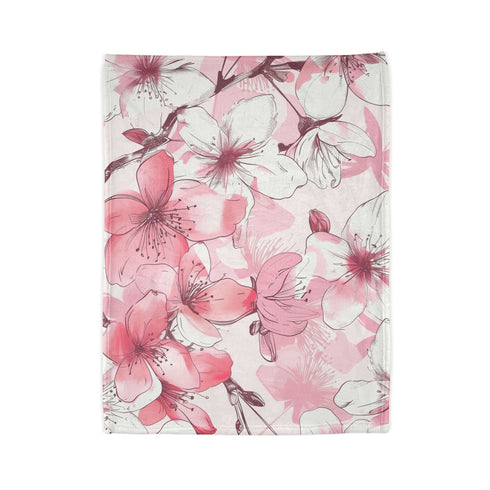 Pink & White Cherry Blossom Seamless Plush Fleece Throw Blanket - View 4 | Prints With Passion