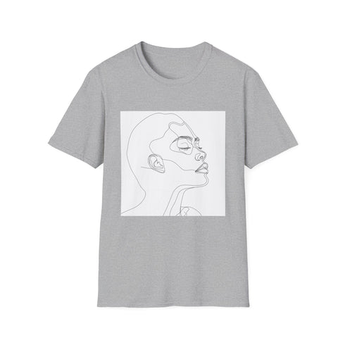 Minimalist face art t-shirt in charcoal cotton for men and women.