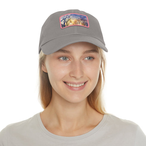 Eiffel Tower watercolor baseball cap with vibrant Parisian design.