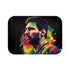 Neon soccer legend Messi bath mat in vibrant watercolor strokes.