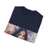 Charcoal crew neck t-shirt with watercolor design in lightweight cotton fabric