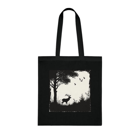 Stylish black Creature Feature Tote Bag with wildlife silhouettes pattern.