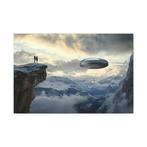 Sky Ship Tethered to Mountaintop Stretched Canvas Wall Art