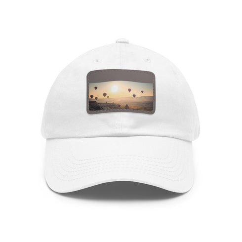 Cotton white baseball cap with light brown balloon patch.