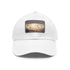 Cotton white baseball cap with light brown balloon patch.