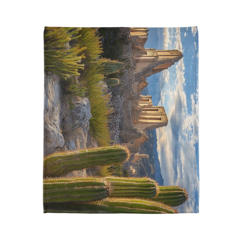 Cactus Shaped Like Ancient Ruins Plush Fleece Throw Blanket