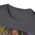 Charcoal crew neck T-shirt with Jennifer Aniston pastel portrait