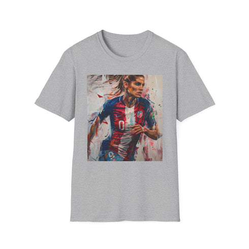 Charcoal Alex Morgan Soccer Painting T-shirt, mens size small cotton crew neck.