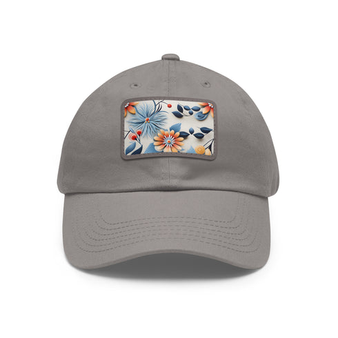Floral print white baseball cap with colorful flower pattern.