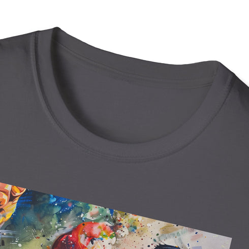 Charcoal crew neck t-shirt with vibrant Superman portrait and regular fit