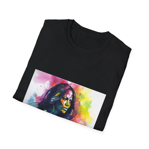 Charcoal cotton T-shirt with vibrant Michelle Obama neon portrait