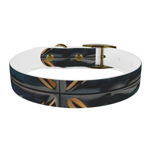 Stylish black onyx dog collar with artisan tiles pattern for medium dogs.