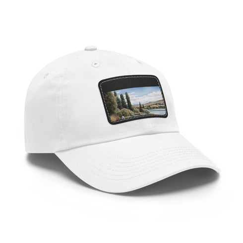 Kiwi Lake Adventure Baseball Cap - White with Light Brown Rectangle Patch