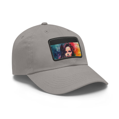 Neon watercolor unisex baseball cap with light brown rectangle patch.