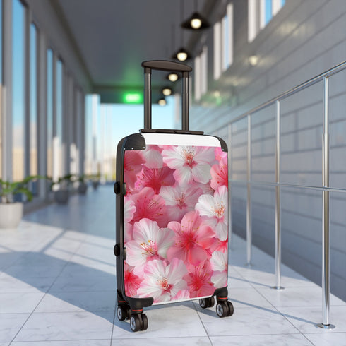 Stylish, small black Cherry Blossom patterned travel bag for accessories.