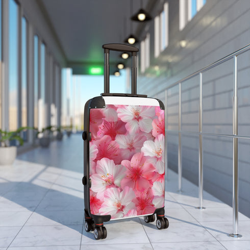 Cherry Blossom Bliss Suitcase, small black travel bag with seamless pattern.