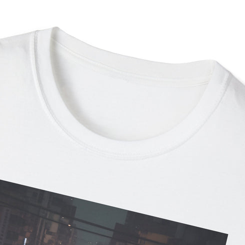 Neon-themed charcoal cotton T-shirt with vibrant Bangkok cityscape design