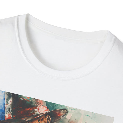 Menacing charcoal Freddy Krueger t-shirt with haunting visage summer regular fit