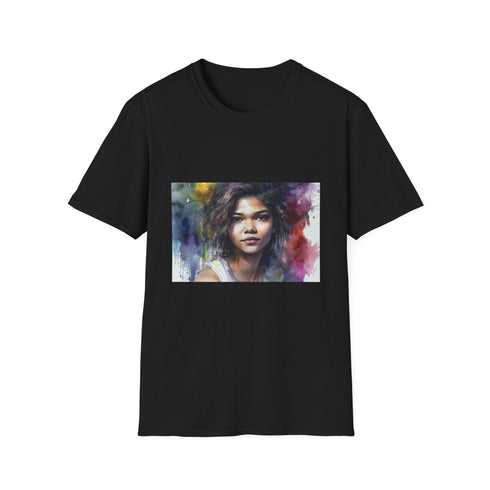 šØ Zendaya: A Watercolor Symphony of Grace and Power ā | T-Shirt | Actress, Colorful, Fashion, Glamour, Hollywood, Portrait, Red carpet, Trendy, Watercolor, Zendaya | Prints with Passion