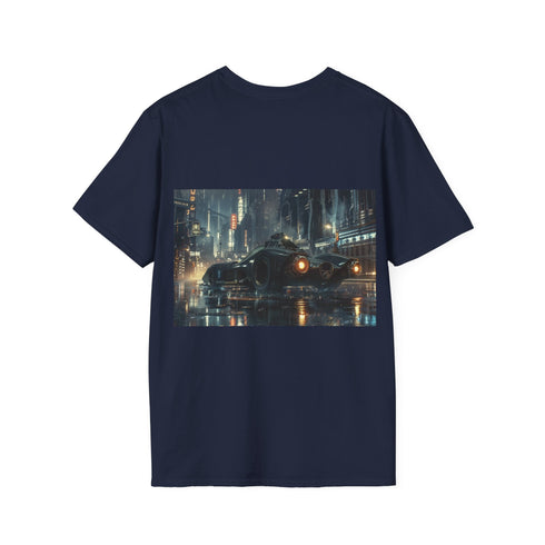 Charcoal Batmobile Tee with Gotham City Graphic: Classic Dark Knight Style