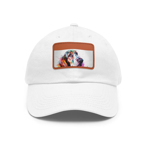 Basset Hound White Baseball Cap with Rectangle Patch
